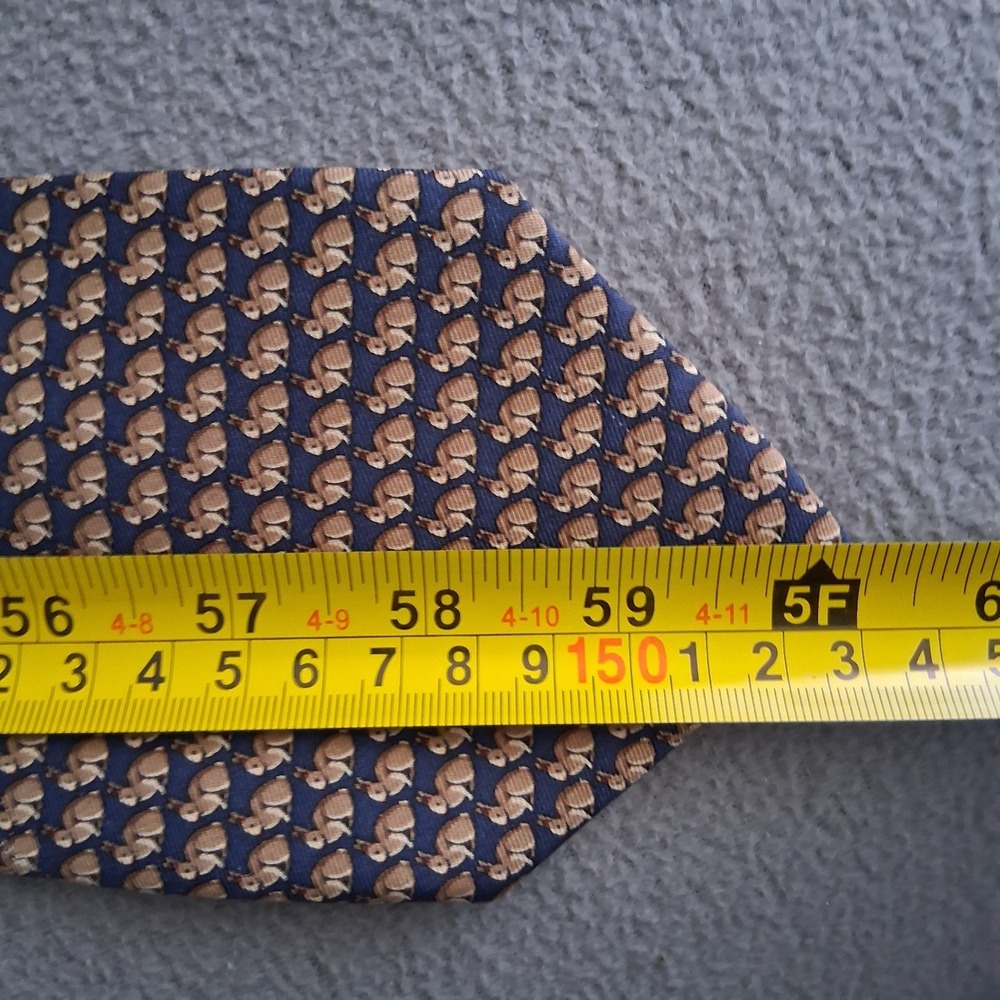 Brooks Brothers Basics Men's Silk Necktie Made in USA Blue Gold Rabbits Bunnies - Picture 8 of 8